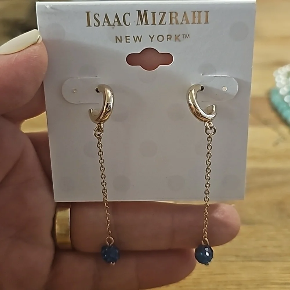 NWT Isaac Mizrahi NY Long Rhinestone Ball Huggie style Post Earrings
